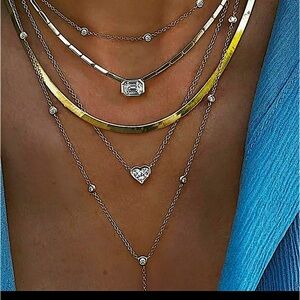 Bohemian Multilayer Crystal Pendant Gold Bar Heart Necklace